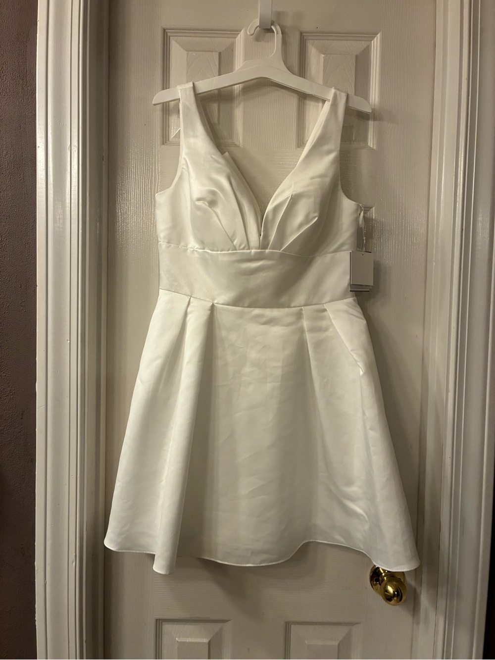 David's Bridal White V-Neck A-Line Mini Dress